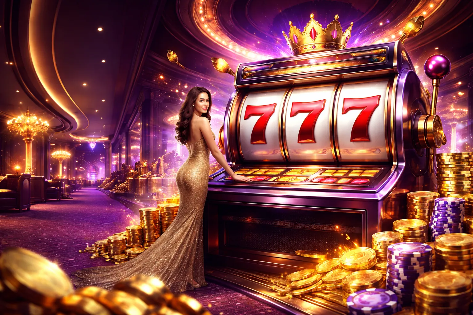 Biểu tượng nổ hũ với các đồng xu vàng và biểu tượng jackpot tại Daga68 Chính Thức